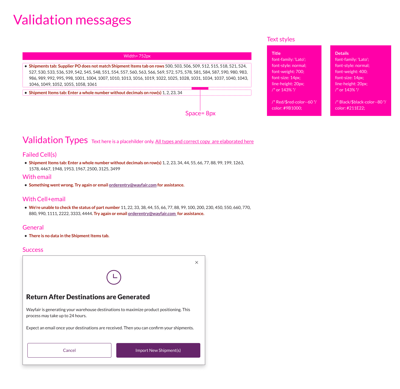 A section of the validation blocks document showing the field-by-field breakdown